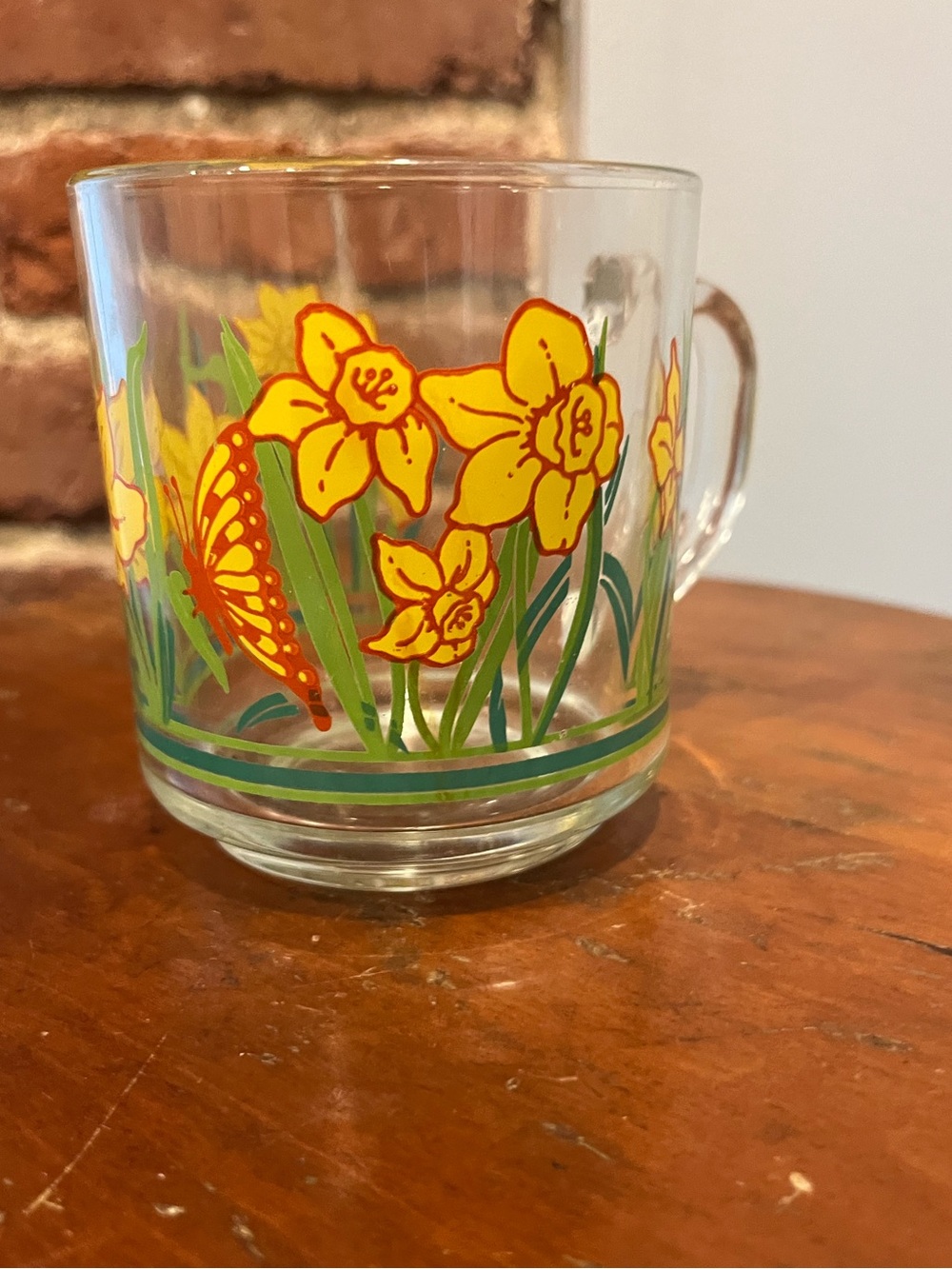Vintage 1984 Carlton Glass Daffodil & Butterfly Coffee Mug USA Made